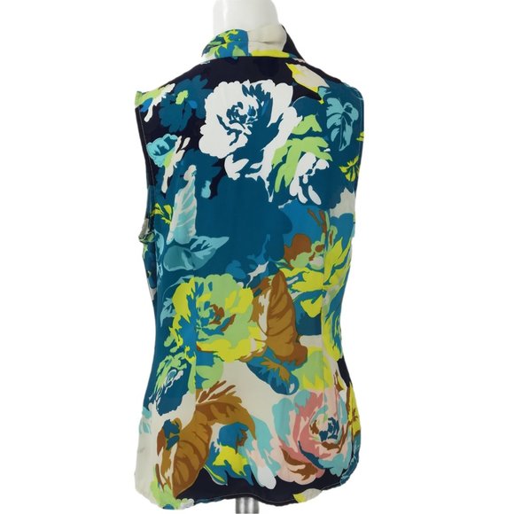 Cabi Spring Blossom Faux Wrap Blouse Size M Draped Sleeveless V-Neck Blue - Picture 9 of 12